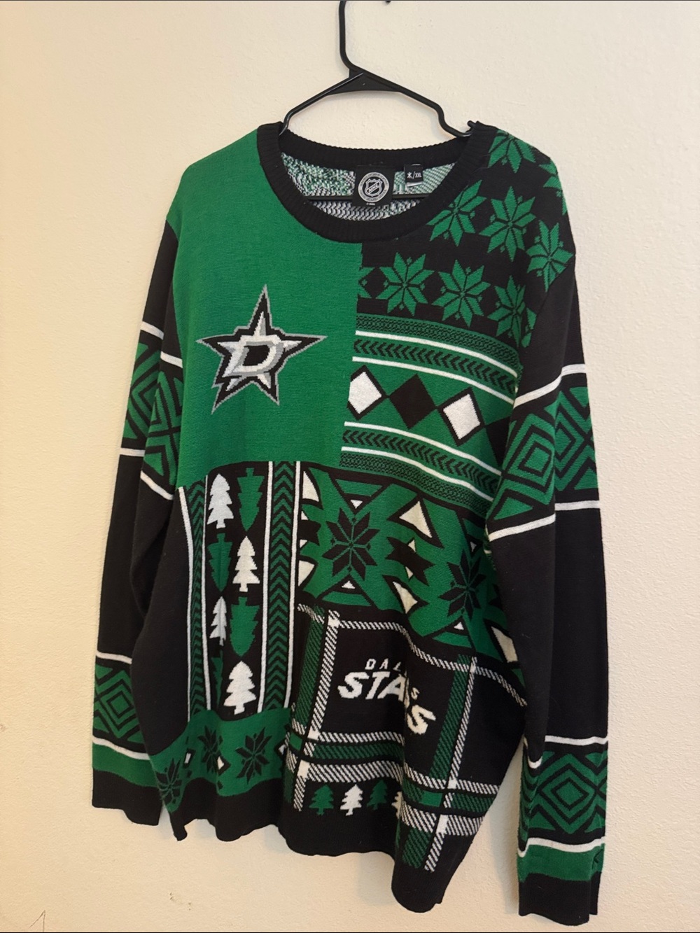 NHL Dallas Stars Green & Black Patchwork Crewneck Sweater 2x